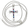 Sterling Silver Pendant Necklace, Cross Design, with Multicolor Cubic Zirconia, Polished, Rhodium Finish, 04.336.0082.16 (01 MM Thickness, 16 Inches Length)