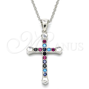 Sterling Silver Necklace — Pendant Necklace Cross Design with Multicolor Cubic Zirconia — main product view — SKU 125755 | Plata 925 collar — Pendant Necklace cruz diseño with Multicolor Cubic Zirconia — SKU 125755