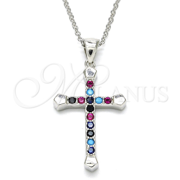 Sterling Silver Necklace — Pendant Necklace Cross Design with Multicolor Cubic Zirconia — main product view — SKU 125755 | Plata 925 collar — Pendant Necklace cruz diseño with Multicolor Cubic Zirconia — SKU 125755