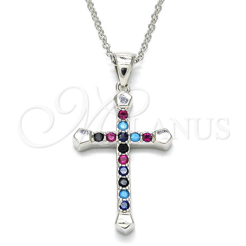 Sterling Silver Pendant Necklace, Cross Design, with Multicolor Cubic Zirconia, Polished, Rhodium Finish, 04.336.0082.16 (01 MM Thickness, 16 Inches Length)