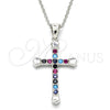 Sterling Silver Pendant Necklace, Cross Design, with Multicolor Cubic Zirconia, Polished, Rhodium Finish, 04.336.0082.16 (01 MM Thickness, 16 Inches Length)