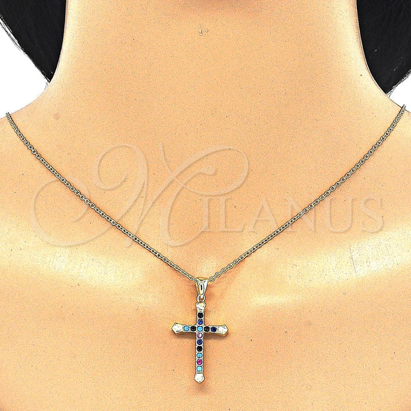 Sterling Silver Necklace — Pendant Necklace Cross Design with Multicolor Cubic Zirconia — alternate product view — SKU 125757 | Plata 925 collar — Pendant Necklace cruz diseño with Multicolor Cubic Zirconia — SKU 125757