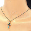 Sterling Silver Pendant Necklace, Cross Design, with Multicolor Cubic Zirconia, Polished, Golden Finish, 04.336.0082.2.16 (01 MM Thickness, 16 Inches Length)