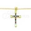 Sterling Silver Pendant Necklace, Cross Design, with Multicolor Cubic Zirconia, Polished, Golden Finish, 04.336.0082.2.16 (01 MM Thickness, 16 Inches Length)