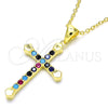 Sterling Silver Pendant Necklace, Cross Design, with Multicolor Cubic Zirconia, Polished, Golden Finish, 04.336.0082.2.16 (01 MM Thickness, 16 Inches Length)