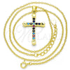 Sterling Silver Pendant Necklace, Cross Design, with Multicolor Cubic Zirconia, Polished, Golden Finish, 04.336.0082.2.16 (01 MM Thickness, 16 Inches Length)