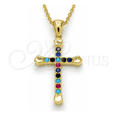 Sterling Silver Pendant Necklace, Cross Design, with Multicolor Cubic Zirconia, Polished, Golden Finish, 04.336.0082.2.16 (01 MM Thickness, 16 Inches Length)