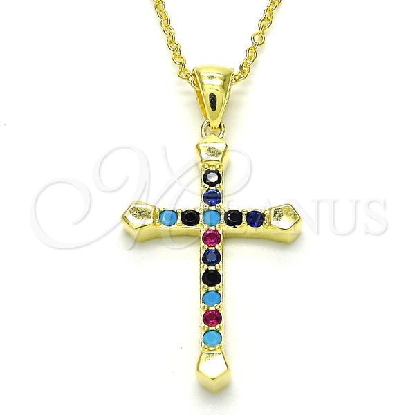 Sterling Silver Necklace — Pendant Necklace Cross Design with Multicolor Cubic Zirconia — main product view — SKU 125757 | Plata 925 collar — Pendant Necklace cruz diseño with Multicolor Cubic Zirconia — SKU 125757