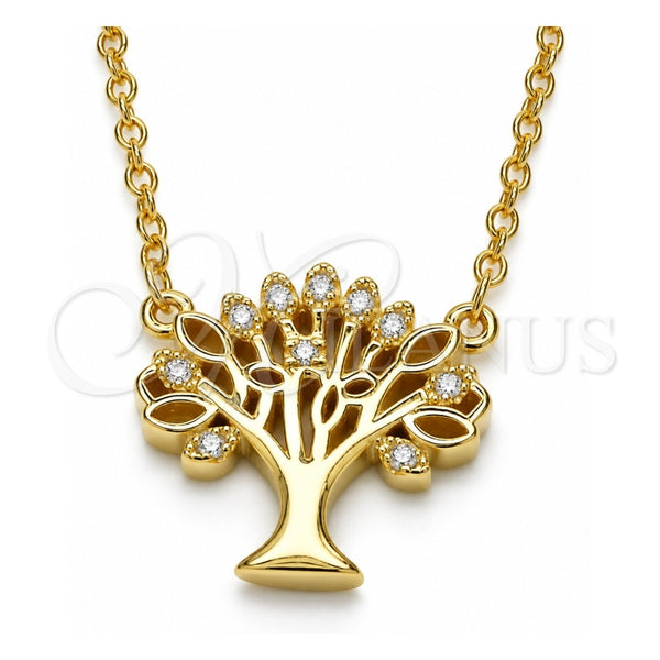Sterling Silver Pendant Necklace, Tree Design, with White Cubic Zirconia, Polished, Golden Finish, 04.336.0083.2.16 (01 MM Thickness, 16 Inches Length)