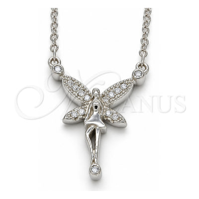 Sterling Silver Pendant Necklace, with White and White Cubic Zirconia, Polished, Rhodium Finish, 04.336.0084.16 (02 MM Thickness, 16 Inches Length)