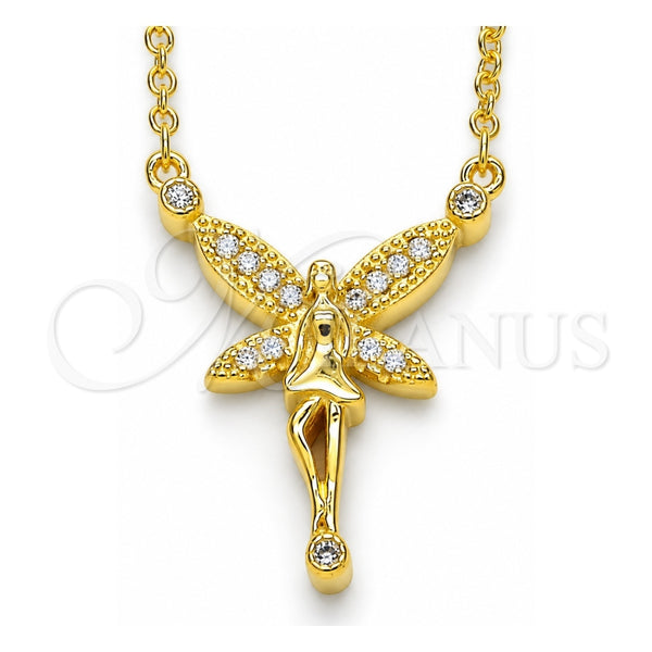 Sterling Silver Pendant Necklace, with White and White Cubic Zirconia, Polished, Golden Finish, 04.336.0084.2.16 (02 MM Thickness, 16 Inches Length)