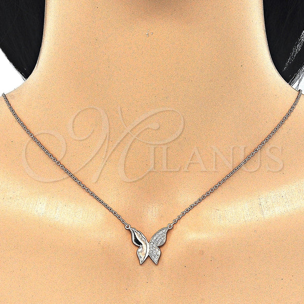 Sterling Silver Necklace — Pendant Necklace Butterfly Design with White Cubic Zirconia — alternate product view — SKU 125765 | Plata 925 collar — Pendant Necklace Butterfly diseño with blanco Cubic Zirconia — SKU 125765
