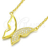 Sterling Silver Pendant Necklace, Butterfly Design, with White Cubic Zirconia, Polished, Golden Finish, 04.336.0085.2.16 (01 MM Thickness, 16 Inches Length)