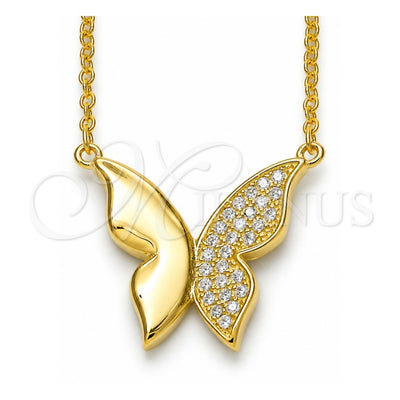 Sterling Silver Pendant Necklace, Butterfly Design, with White Cubic Zirconia, Polished, Golden Finish, 04.336.0085.2.16 (01 MM Thickness, 16 Inches Length)