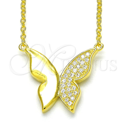 Sterling Silver Pendant Necklace, Butterfly Design, with White Cubic Zirconia, Polished, Golden Finish, 04.336.0085.2.16 (01 MM Thickness, 16 Inches Length)