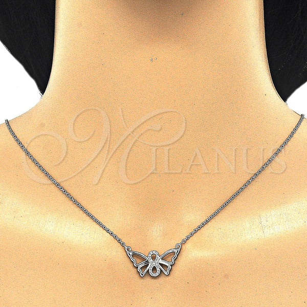 Sterling Silver Necklace — Pendant Necklace Butterfly and Infinite Design with White — alternate product view — SKU 125767 | Plata 925 collar — Pendant Necklace Butterfly and Infinite diseño with blanco — SKU 125767