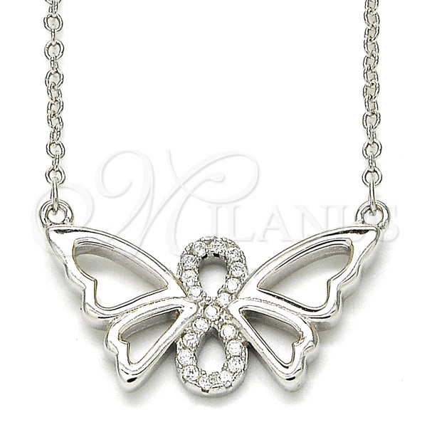 Sterling Silver Necklace — Pendant Necklace Butterfly and Infinite Design with White — main product view — SKU 125767 | Plata 925 collar — Pendant Necklace Butterfly and Infinite diseño with blanco — SKU 125767