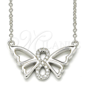 Sterling Silver Necklace — Pendant Necklace Butterfly and Infinite Design with White — main product view — SKU 125767 | Plata 925 collar — Pendant Necklace Butterfly and Infinite diseño with blanco — SKU 125767