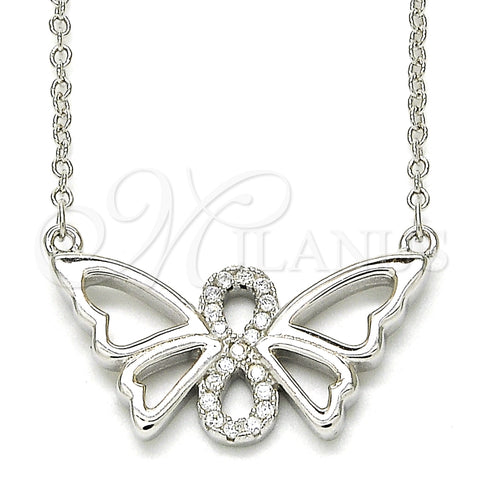 Sterling Silver Pendant Necklace, Butterfly and Infinite Design, with White Cubic Zirconia, Polished, Rhodium Finish, 04.336.0086.16 (02 MM Thickness, 16 Inches Length)