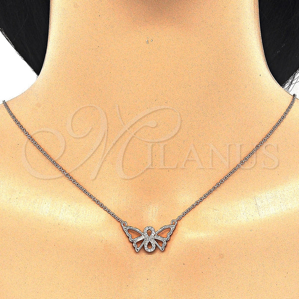 Sterling Silver Necklace — Pendant Necklace Butterfly and Infinite Design with White — alternate product view — SKU 125768 | Plata 925 collar — Pendant Necklace Butterfly and Infinite diseño with blanco — SKU 125768