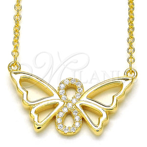 Sterling Silver Necklace — Pendant Necklace Butterfly and Infinite Design with White — main product view — SKU 125769 | Plata 925 collar — Pendant Necklace Butterfly and Infinite diseño with blanco — SKU 125769