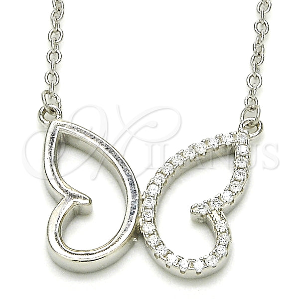 Sterling Silver Pendant Necklace, Butterfly Design, with White Cubic Zirconia, Polished, Rhodium Finish, 04.336.0087.16 (01 MM Thickness, 16 Inches Length)