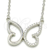 Sterling Silver Pendant Necklace, Butterfly Design, with White Cubic Zirconia, Polished, Rhodium Finish for wholesale, main product view
