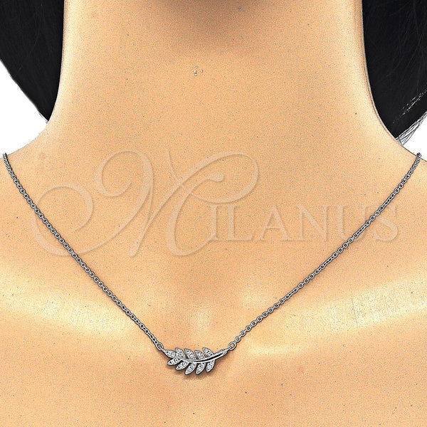 Sterling Silver Necklace — Pendant Necklace Leaf Design with White Cubic Zirconia — alternate product view — SKU 125773 | Plata 925 collar — Pendant Necklace Leaf diseño with blanco Cubic Zirconia — SKU 125773