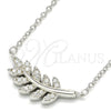 Sterling Silver Pendant Necklace, Leaf Design, with White Cubic Zirconia, Polished, Rhodium Finish, 04.336.0088.16 (02 MM Thickness, 16 Inches Length)