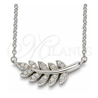 Sterling Silver Pendant Necklace, Leaf Design, with White Cubic Zirconia, Polished, Rhodium Finish, 04.336.0088.16 (02 MM Thickness, 16 Inches Length)