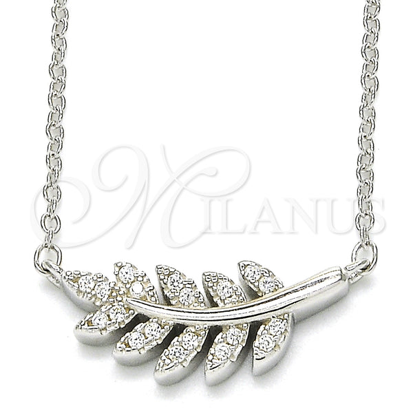 Sterling Silver Necklace — Pendant Necklace Leaf Design with White Cubic Zirconia — main product view — SKU 125773 | Plata 925 collar — Pendant Necklace Leaf diseño with blanco Cubic Zirconia — SKU 125773