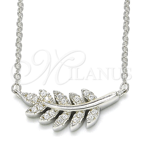 Sterling Silver Pendant Necklace, Leaf Design, with White Cubic Zirconia, Polished, Rhodium Finish, 04.336.0088.16 (02 MM Thickness, 16 Inches Length)