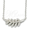 Sterling Silver Pendant Necklace, Leaf Design, with White Cubic Zirconia, Polished, Rhodium Finish, 04.336.0088.16 (02 MM Thickness, 16 Inches Length)