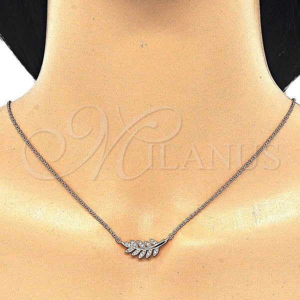 Sterling Silver Necklace — Pendant Necklace Leaf Design with White Cubic Zirconia — alternate product view — SKU 125774 | Plata 925 collar — Pendant Necklace Leaf diseño with blanco Cubic Zirconia — SKU 125774