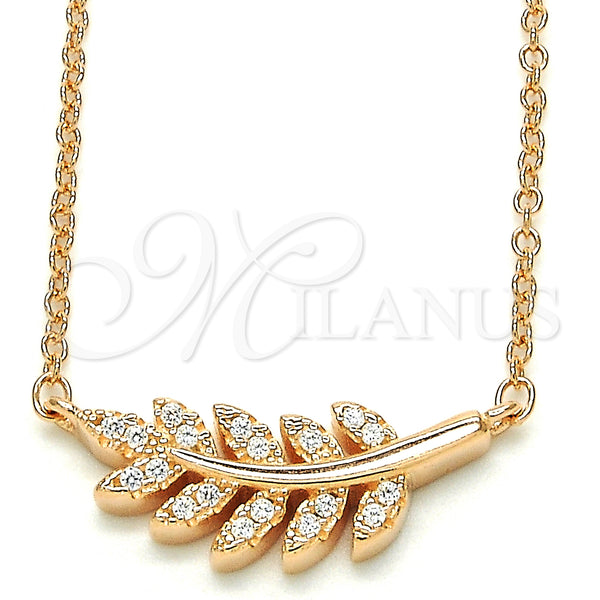 Sterling Silver Necklace — Pendant Necklace Leaf Design with White Cubic Zirconia — main product view — SKU 125774 | Plata 925 collar — Pendant Necklace Leaf diseño with blanco Cubic Zirconia — SKU 125774