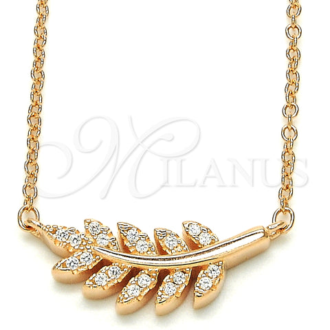 Sterling Silver Pendant Necklace, Leaf Design, with White Cubic Zirconia, Polished, Rose Gold Finish, 04.336.0088.1.16 (02 MM Thickness, 16 Inches Length)
