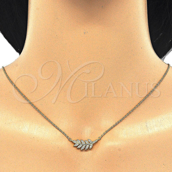 Sterling Silver Necklace — Pendant Necklace Leaf Design with White Cubic Zirconia — alternate product view — SKU 125775 | Plata 925 collar — Pendant Necklace Leaf diseño with blanco Cubic Zirconia — SKU 125775
