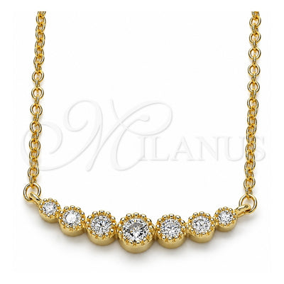 Sterling Silver Pendant Necklace, with White Cubic Zirconia, Polished, Golden Finish, 04.336.0089.2.16 (02 MM Thickness, 16 Inches Length)