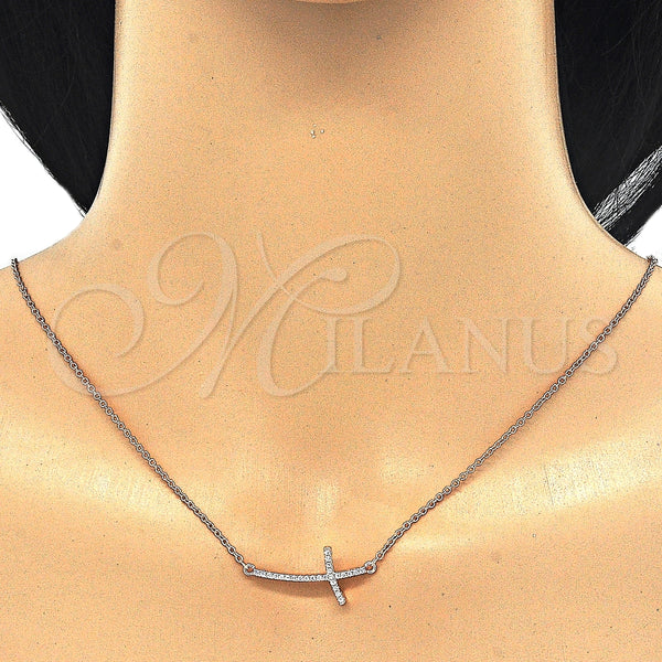 Sterling Silver Necklace — Pendant Necklace Cross Design with White Cubic Zirconia — alternate product view — SKU 125780 | Plata 925 collar — Pendant Necklace cruz diseño with blanco Cubic Zirconia — SKU 125780