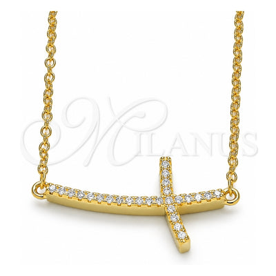 Sterling Silver Pendant Necklace, Cross Design, with White Cubic Zirconia, Polished, Golden Finish, 04.336.0090.2.16 (01 MM Thickness, 16 Inches Length)