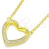 Sterling Silver Pendant Necklace, Heart Design, with White Cubic Zirconia, Polished, Golden Finish, 04.336.0091.2.16 (02 MM Thickness, 16 Inches Length)