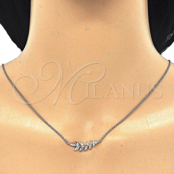 Sterling Silver Necklace — Pendant Necklace Leaf Design with White Cubic Zirconia — alternate product view — SKU 125785 | Plata 925 collar — Pendant Necklace Leaf diseño with blanco Cubic Zirconia — SKU 125785