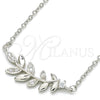 Sterling Silver Pendant Necklace, Leaf Design, with White Cubic Zirconia, Polished, Rhodium Finish, 04.336.0092.16 (01 MM Thickness, 16 Inches Length)