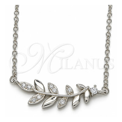 Sterling Silver Pendant Necklace, Leaf Design, with White Cubic Zirconia, Polished, Rhodium Finish, 04.336.0092.16 (01 MM Thickness, 16 Inches Length)