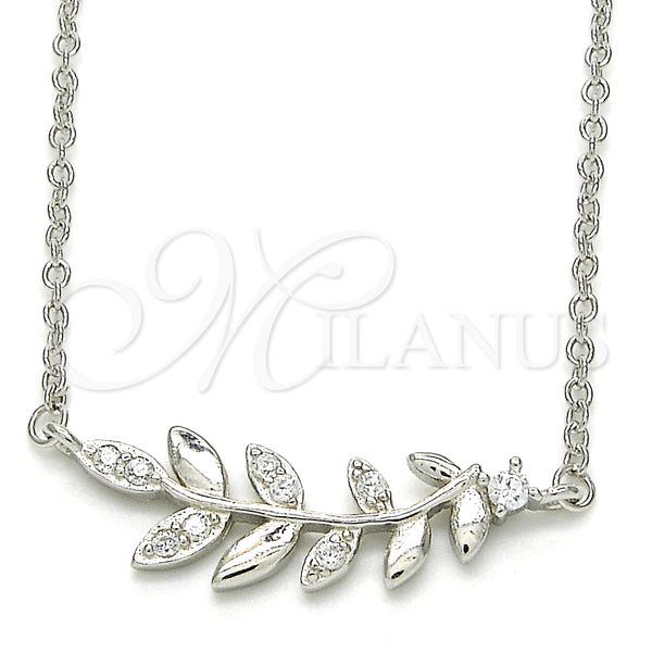 Sterling Silver Necklace — Pendant Necklace Leaf Design with White Cubic Zirconia — main product view — SKU 125785 | Plata 925 collar — Pendant Necklace Leaf diseño with blanco Cubic Zirconia — SKU 125785