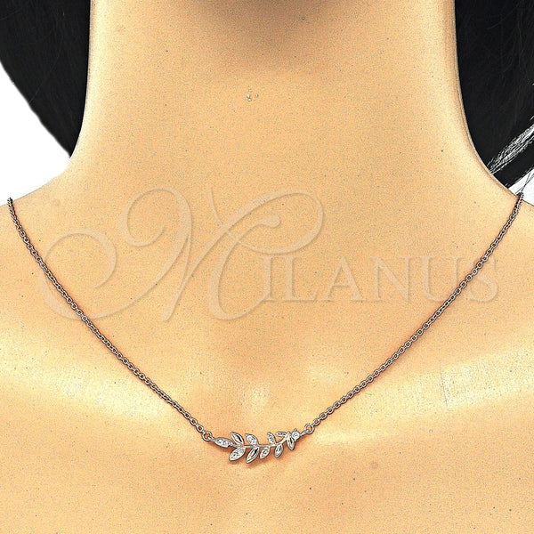 Sterling Silver Necklace — Pendant Necklace Leaf Design with White Cubic Zirconia — alternate product view — SKU 125786 | Plata 925 collar — Pendant Necklace Leaf diseño with blanco Cubic Zirconia — SKU 125786