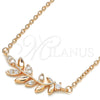 Sterling Silver Pendant Necklace, Leaf Design, with White Cubic Zirconia, Polished, Rose Gold Finish, 04.336.0092.1.16 (01 MM Thickness, 16 Inches Length)
