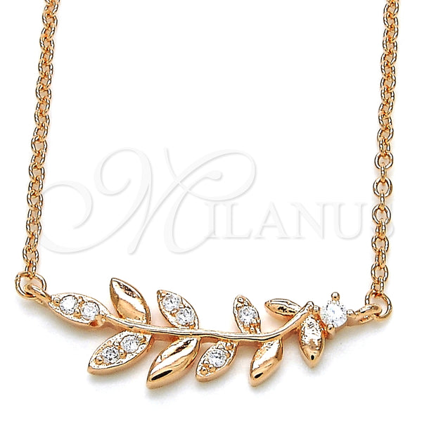Sterling Silver Necklace — Pendant Necklace Leaf Design with White Cubic Zirconia — main product view — SKU 125786 | Plata 925 collar — Pendant Necklace Leaf diseño with blanco Cubic Zirconia — SKU 125786