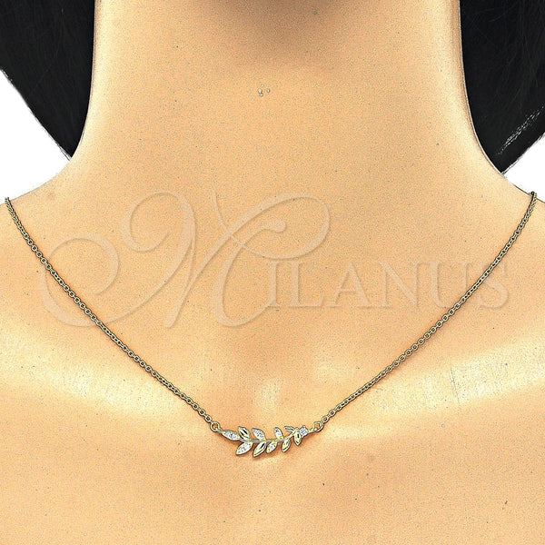 Sterling Silver Necklace — Pendant Necklace Leaf Design with White Cubic Zirconia — alternate product view — SKU 125787 | Plata 925 collar — Pendant Necklace Leaf diseño with blanco Cubic Zirconia — SKU 125787