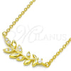 Sterling Silver Pendant Necklace, Leaf Design, with White Cubic Zirconia, Polished, Golden Finish, 04.336.0092.2.16 (01 MM Thickness, 16 Inches Length)